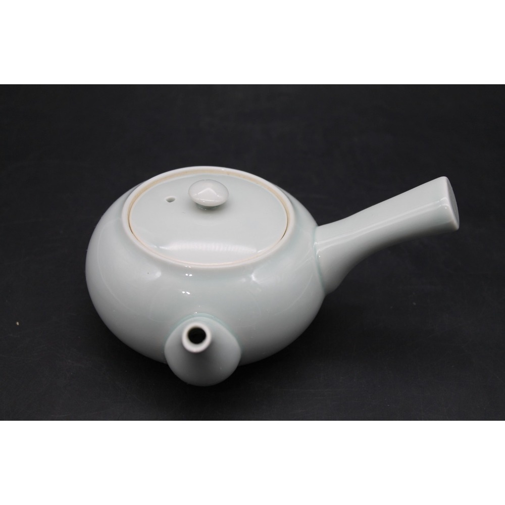 Signed Shimizu Japanese Celadon Porcelain Side Handle Kyusu Teapot Pale Blue